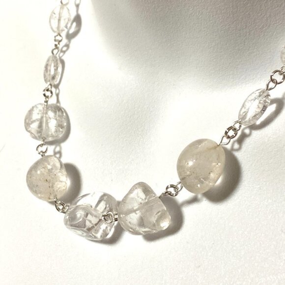 Clear Crackle Quartz Necklace, Genuine Tumbled Gemstone - Picture 3 of 13